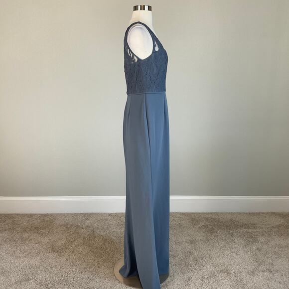 Adrianna Papell Lace and Crepe Sleeveless A-Line Evening Gown Blue Size 10 Dress - Picture 4 of 11